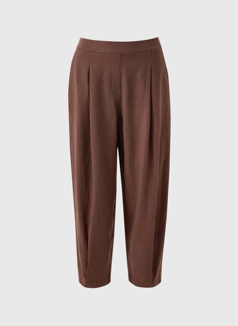 Matalan Brown Chocolate Brown Linen High Waist Carrot Leg Trousers for Women | Best Price UAE